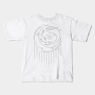 whale and dolphin above the crescent moon Kids T-Shirt